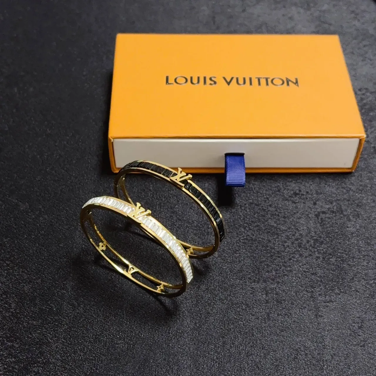 Louis Vuitton Iconic Monogram Bracelet Gold Black Hinged Multi-Band Clasp Bracelet 2