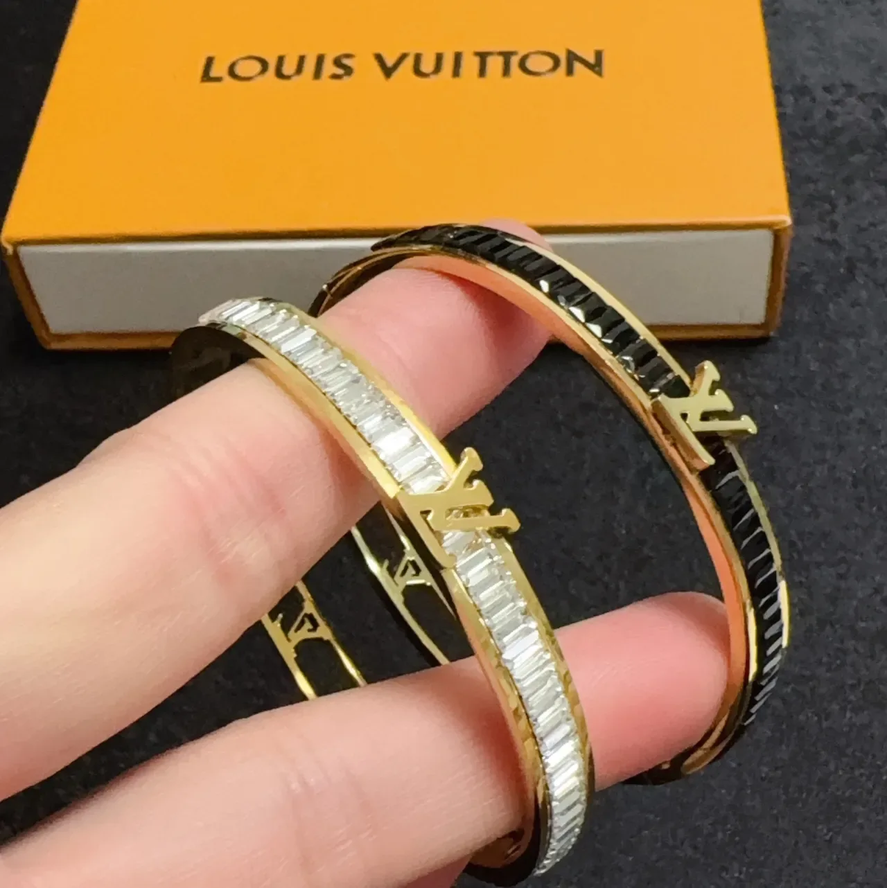 Louis Vuitton Iconic Monogram Bracelet Gold Black Hinged Multi-Band Clasp Bracelet 3