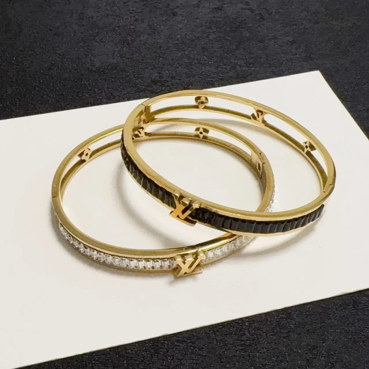 Louis Vuitton Iconic Monogram Bracelet Gold Black Hinged Multi-Band Clasp Bracelet 5