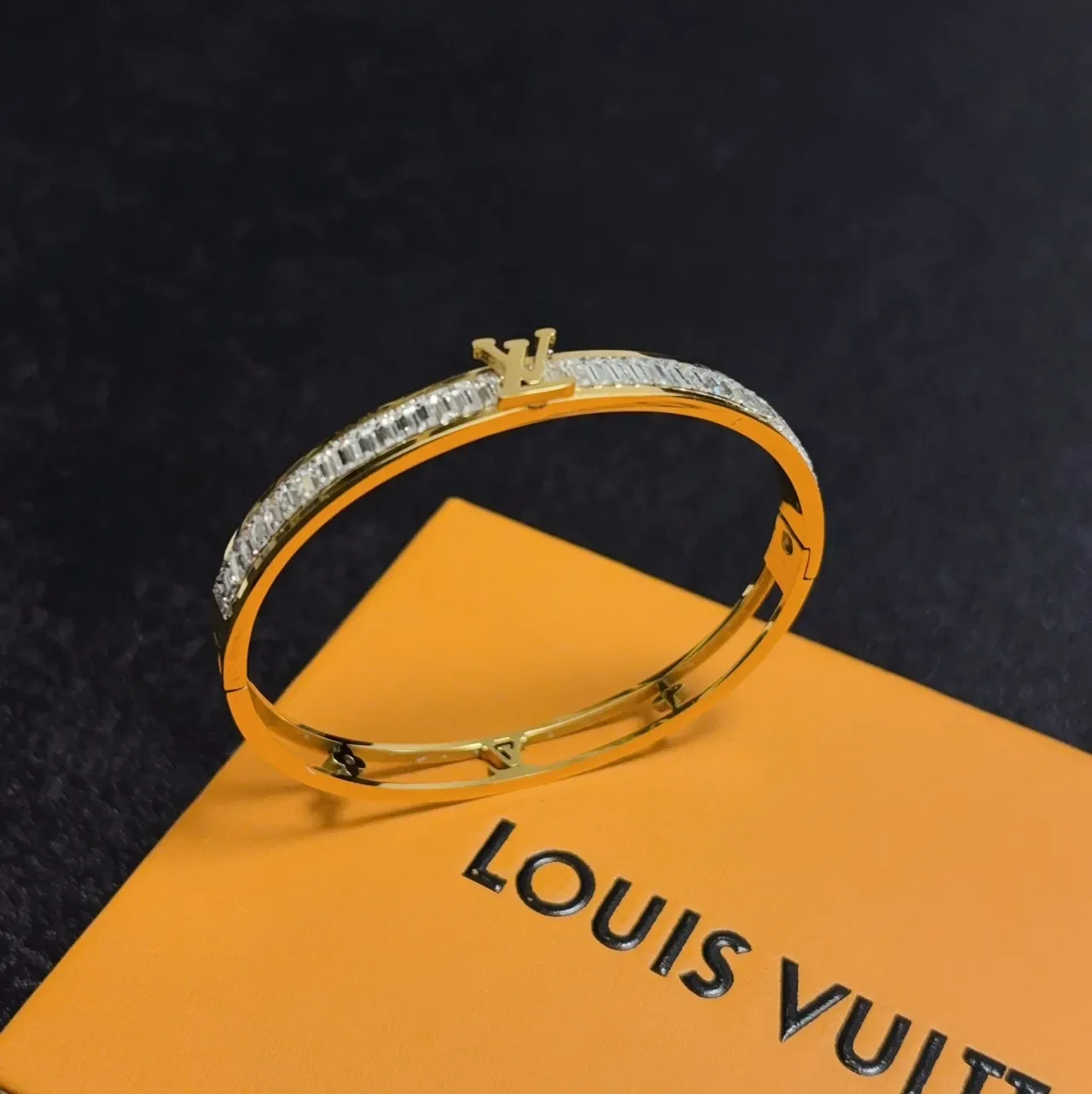 Louis Vuitton Iconic Monogram Bracelet Gold Black Hinged Multi-Band Clasp Bracelet 6
