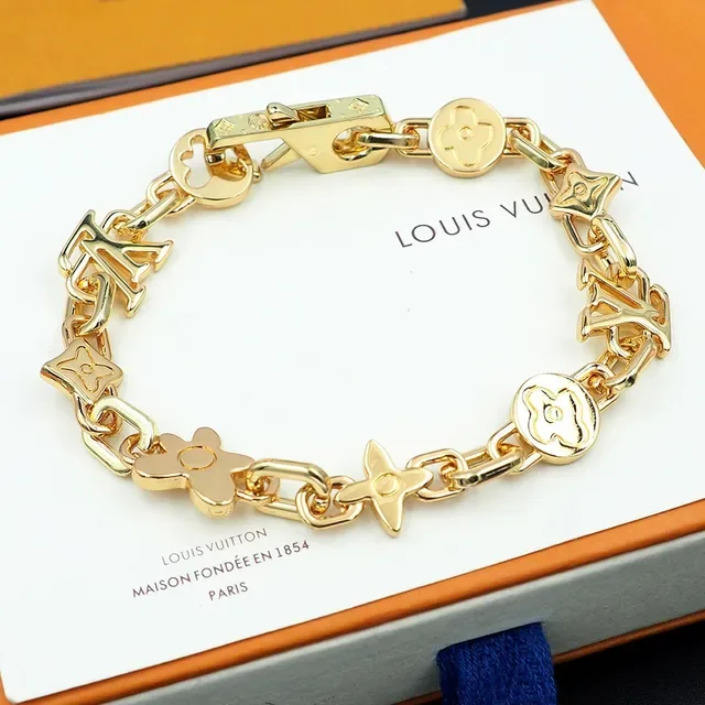 Louis Vuitton Iconic Monogram Gold Black Chain Links Bracelet 7