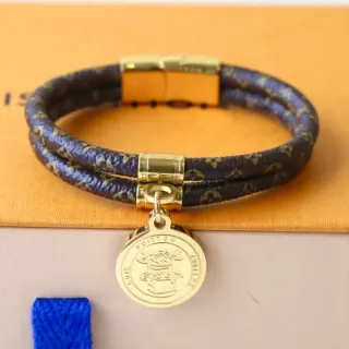 Louis Vuitton Juste un Clou Blue Monogram Leather Double-Wrap Bracelet