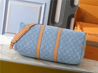 Louis Vuitton Keepall Bandoulière Light Blue Denim Monogram Duffle Bag 7