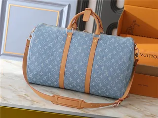 Louis Vuitton Keepall Bandoulière Light Blue Denim Monogram Duffle Bag 8