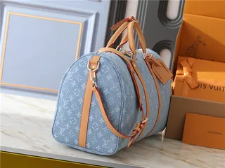 Louis Vuitton Keepall Bandoulière Light Blue Denim Monogram Duffle Bag 9