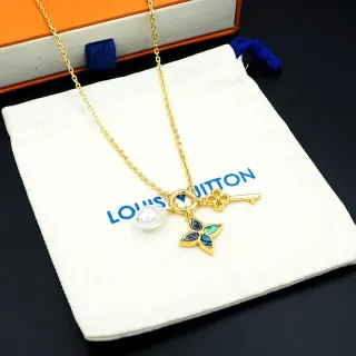 Louis Vuitton Key and Flower Charm Pearl Necklace