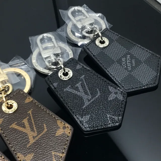 Louis Vuitton حامل المفاتيح بني أسود خماسي جلد ملصق بنية مدببة الخياطة حافظة الهاتف 3
