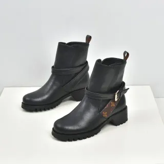 Louis Vuitton Le Cagole Black Leather Monogram Strap Ankle Boots