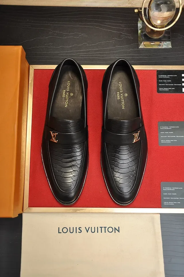 Louis Vuitton Loafer Black Gold Leather Snakeskin-Textured Vamp Loafer 5