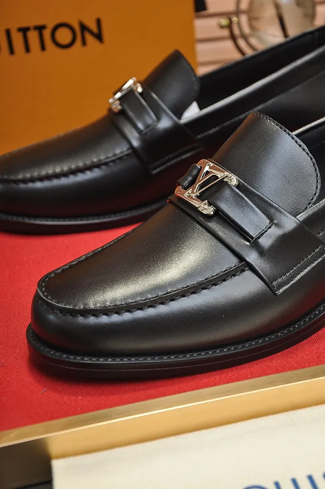 Louis Vuitton Loafer Black Gold Polished Leather Single Strap Loafer 2