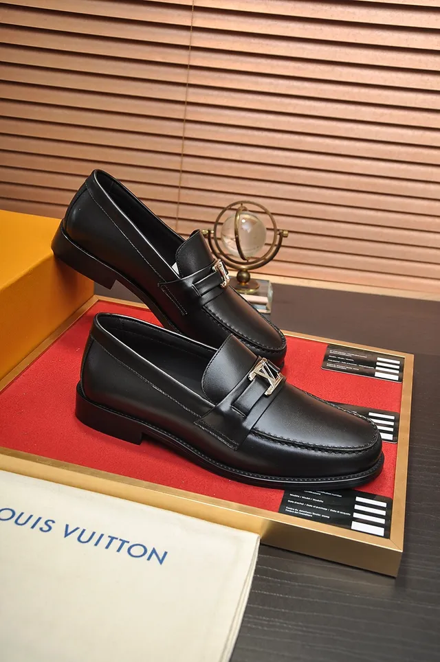 Louis Vuitton Loafer Black Gold Polished Leather Single Strap Loafer 4