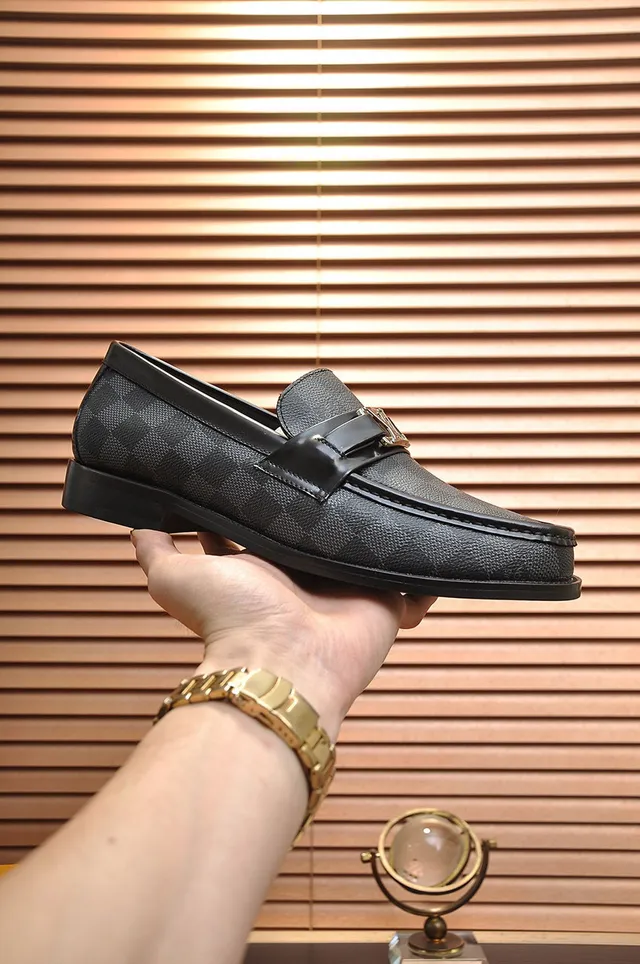 Louis Vuitton Loafer Black Gray Damier Graphite Canvas Leather Trim Loafer 7
