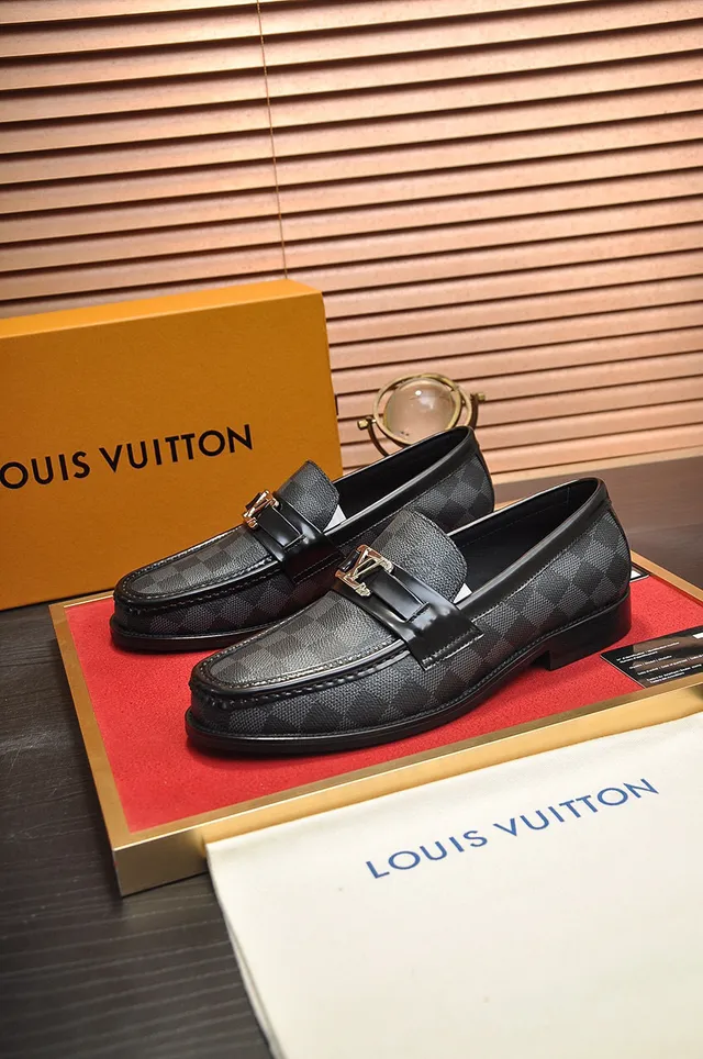 Louis Vuitton Loafer Black Gray Damier Graphite Canvas Leather Trim Loafer 8