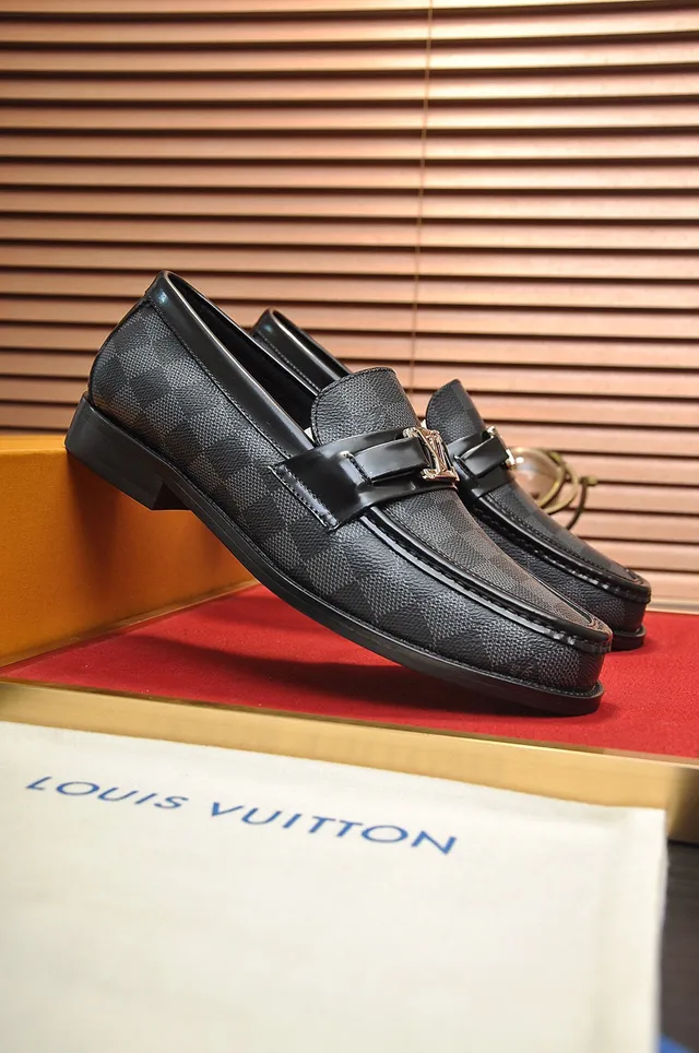 Louis Vuitton Loafer Black Gray Damier Graphite Canvas Leather Trim Loafer 9