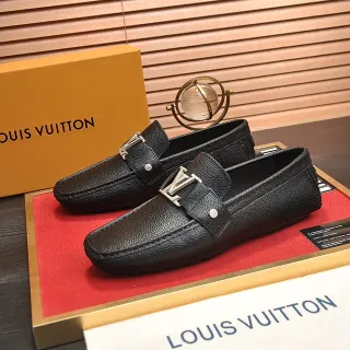 Louis Vuitton 乐福鞋 黑色银色 压纹皮革 LV 扭锁扣乐福鞋