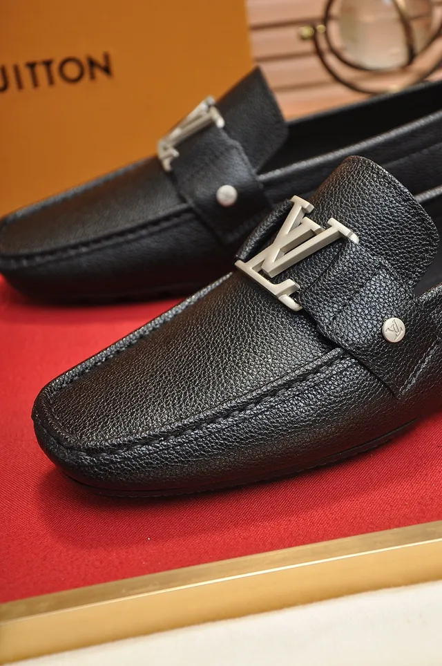 Louis Vuitton Loafer Black Silver Pebbled Leather LV Twist-Lock Buckle Loafer 2