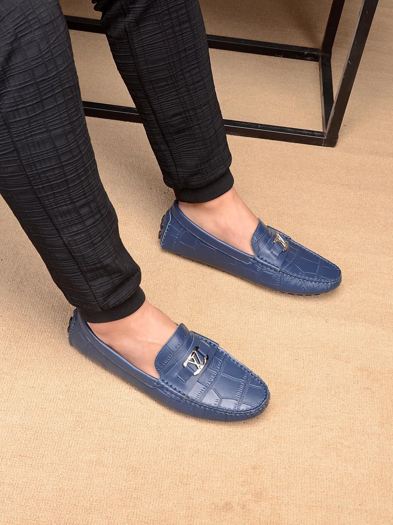 Louis Vuitton Loafer Navy Croc-Embossed Leather Loafers 3