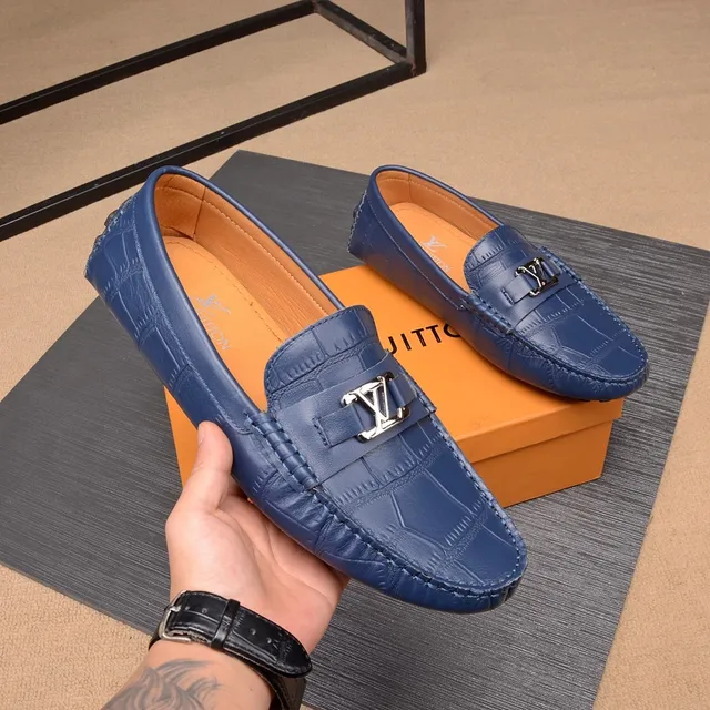 Louis Vuitton Loafer Navy Croc-Embossed Leather Loafers 4