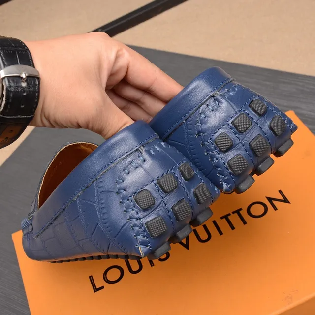 Louis Vuitton Loafer Navy Croc-Embossed Leather Loafers 5