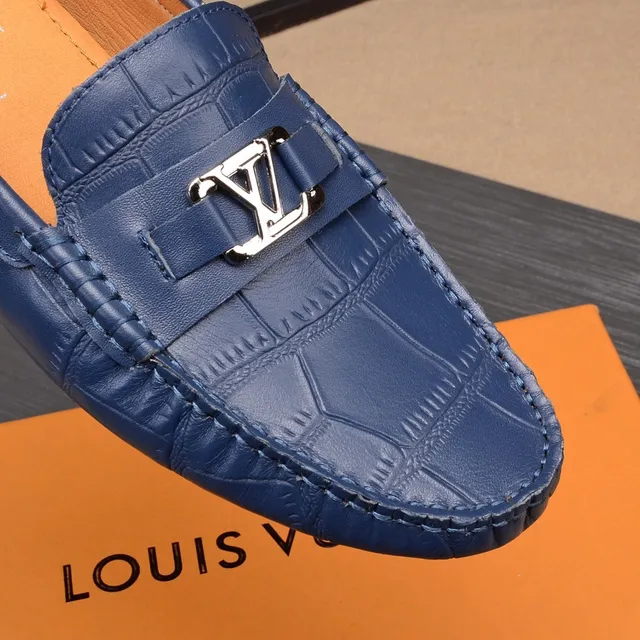 Louis Vuitton Loafer Navy Croc-Embossed Leather Loafers 6