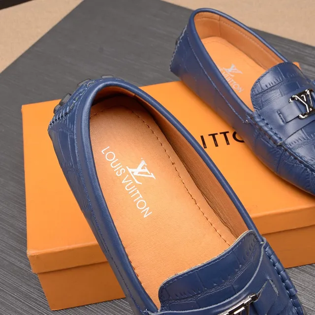 Louis Vuitton Loafer Navy Croc-Embossed Leather Loafers 7