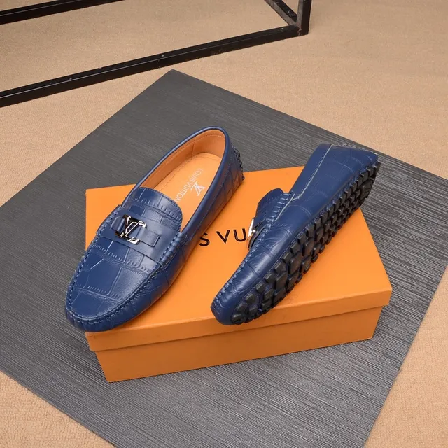 Louis Vuitton Loafer Navy Croc-Embossed Leather Loafers 8