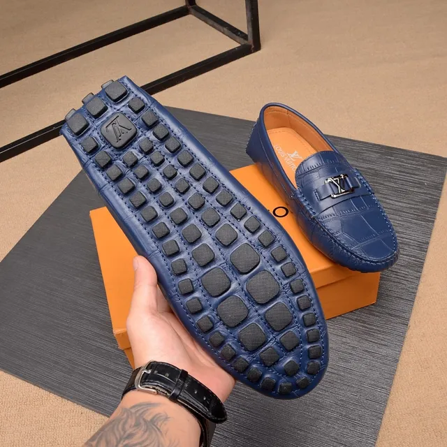 Louis Vuitton Loafer Navy Croc-Embossed Leather Loafers 9