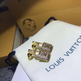 Louis Vuitton Lock It Pavé-Crystal Gold-Tone Monogram Earrings