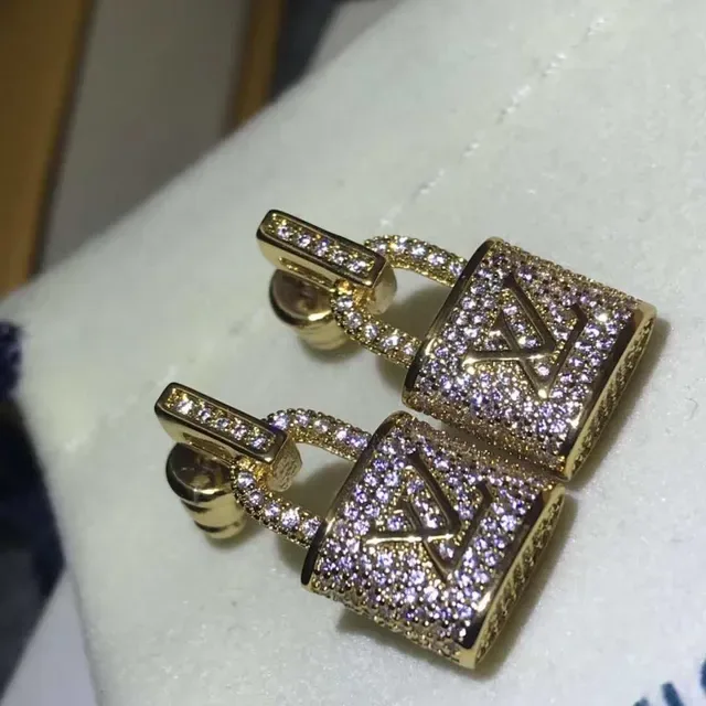Louis Vuitton Lock It Pavé-Crystal Gold-Tone Monogram Earrings 3