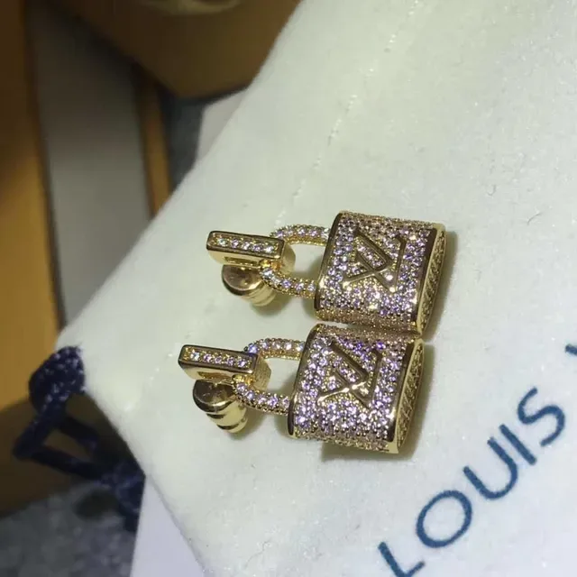 Louis Vuitton Lock It Pavé-Crystal Gold-Tone Monogram Earrings 4