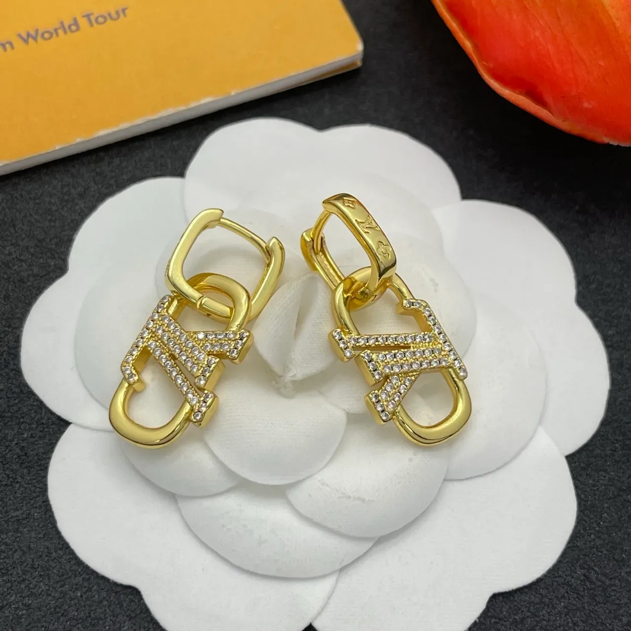 Louis Vuitton Lockme Pavé Crystal Gold-Tone Earrings 4