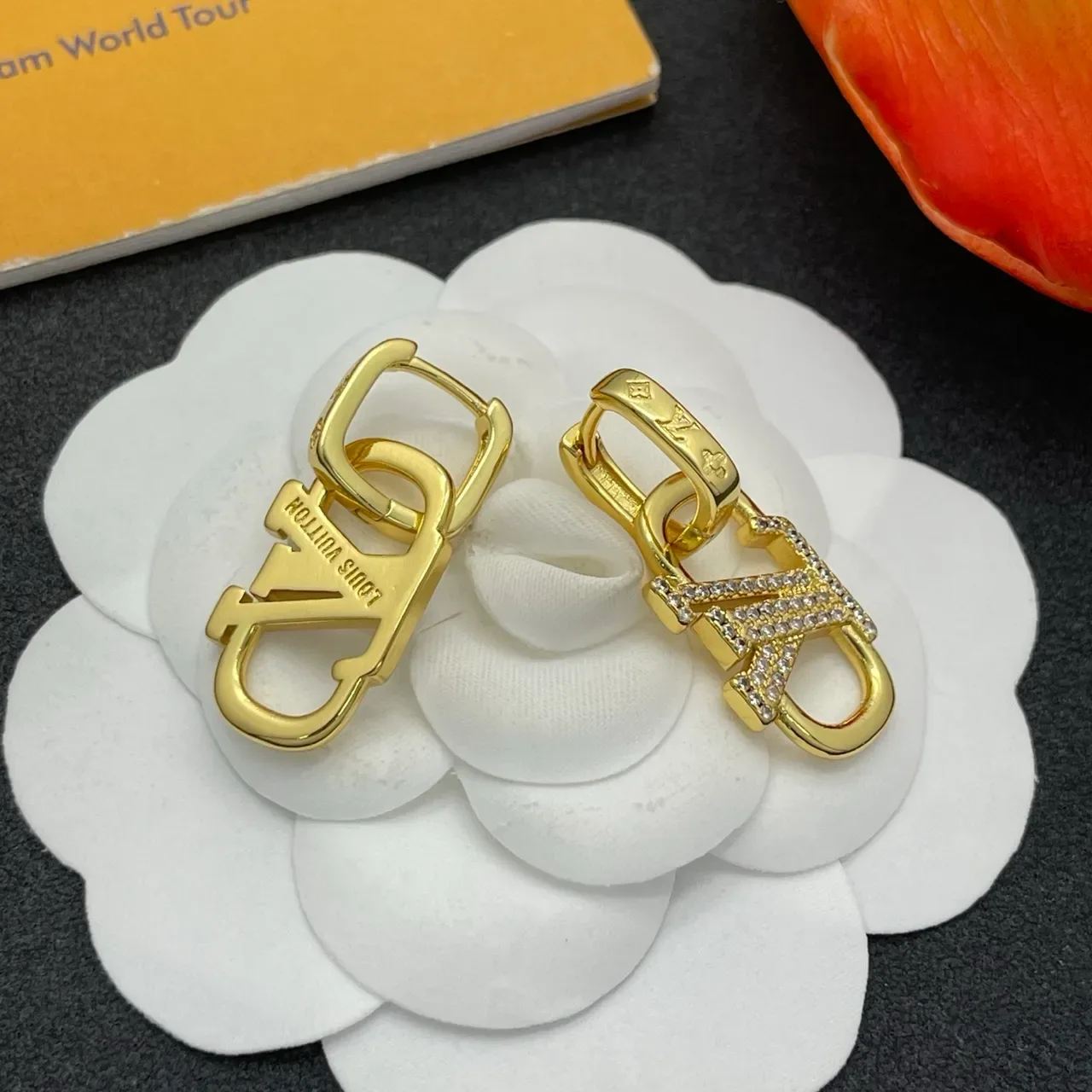 Louis Vuitton Lockme Pavé Crystal Gold-Tone Earrings 5