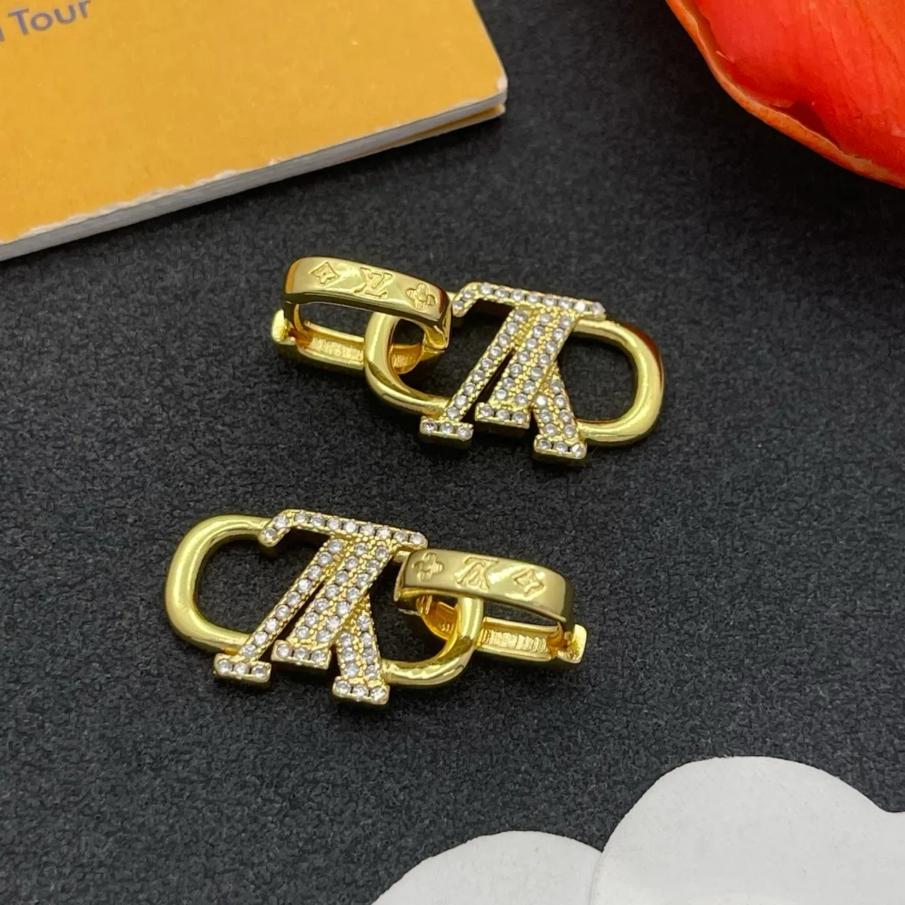 Louis Vuitton Lockme Pavé Crystal Gold-Tone Earrings 6