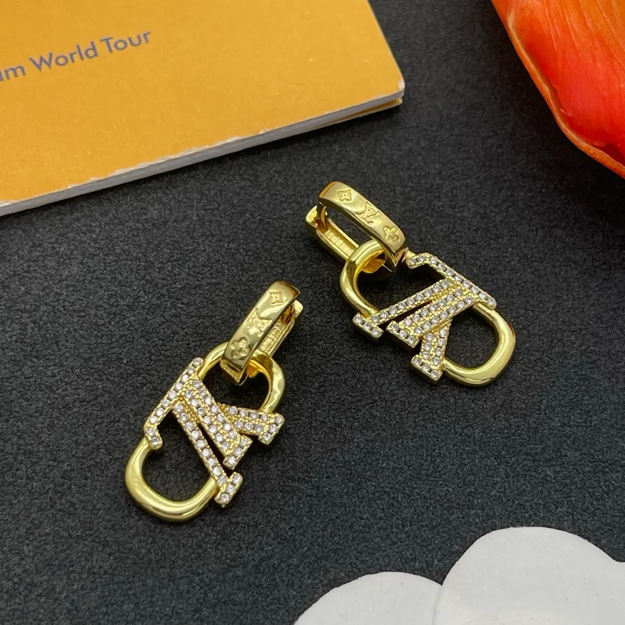 Louis Vuitton Lockme Pavé Crystal Gold-Tone Earrings 7