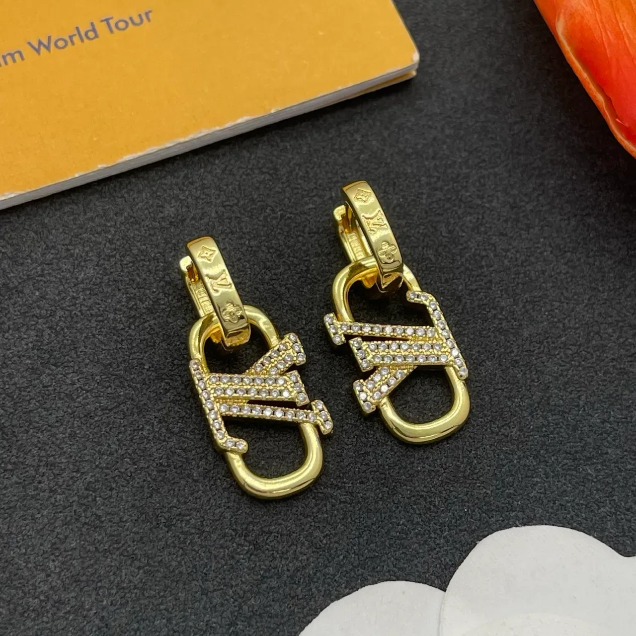 Louis Vuitton Lockme Pavé Crystal Gold-Tone Earrings 8