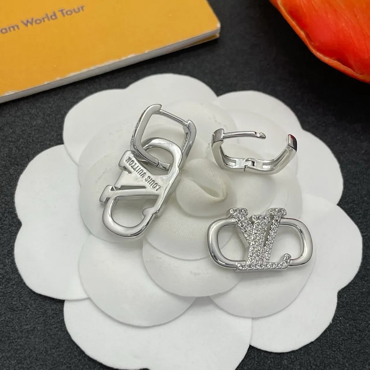 Louis Vuitton Lockme Pavé Monogram Silver-Tone Hoop Earrings 4