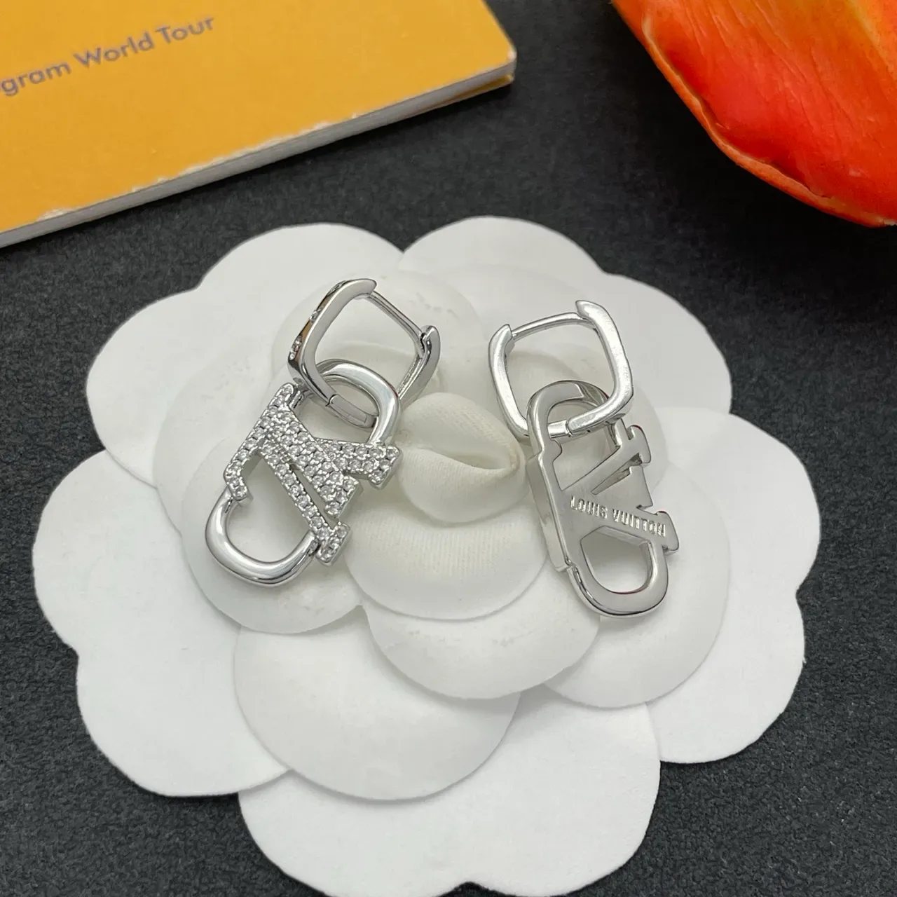 Louis Vuitton Lockme Pavé Monogram Silver-Tone Hoop Earrings 5