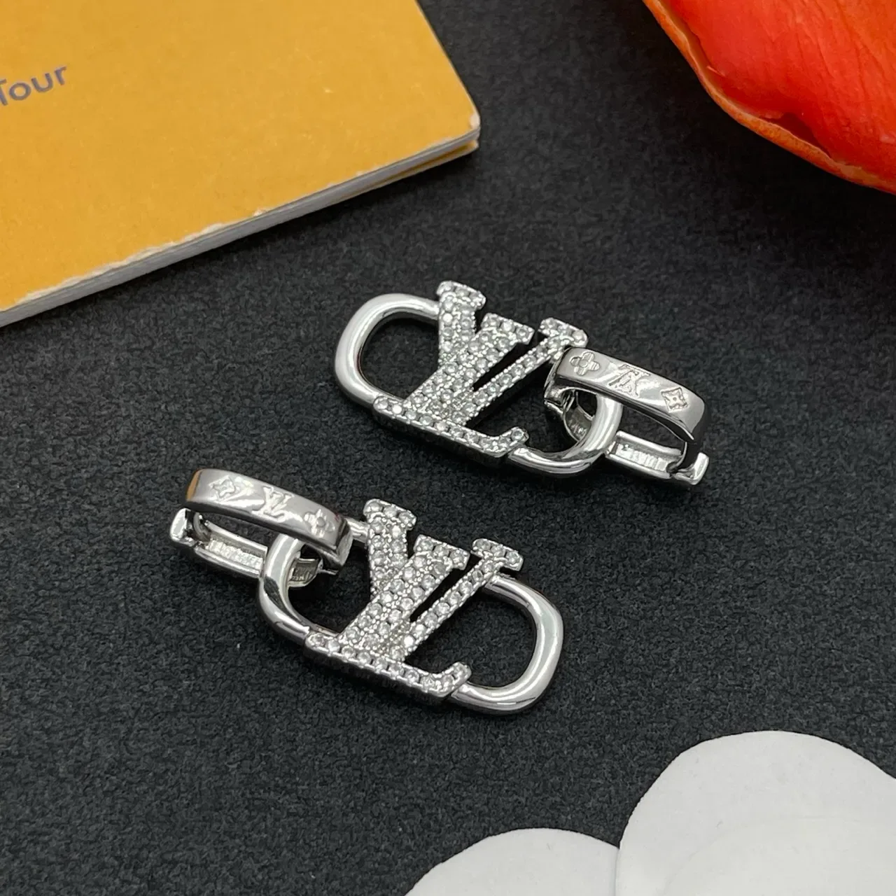 Louis Vuitton Lockme Pavé Monogram Silver-Tone Hoop Earrings 6