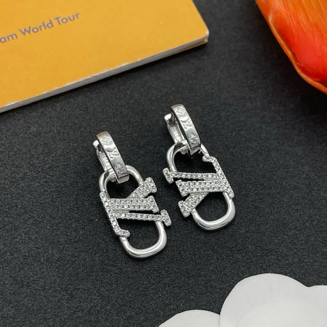 Louis Vuitton Lockme Pavé Monogram Silver-Tone Hoop Earrings 8