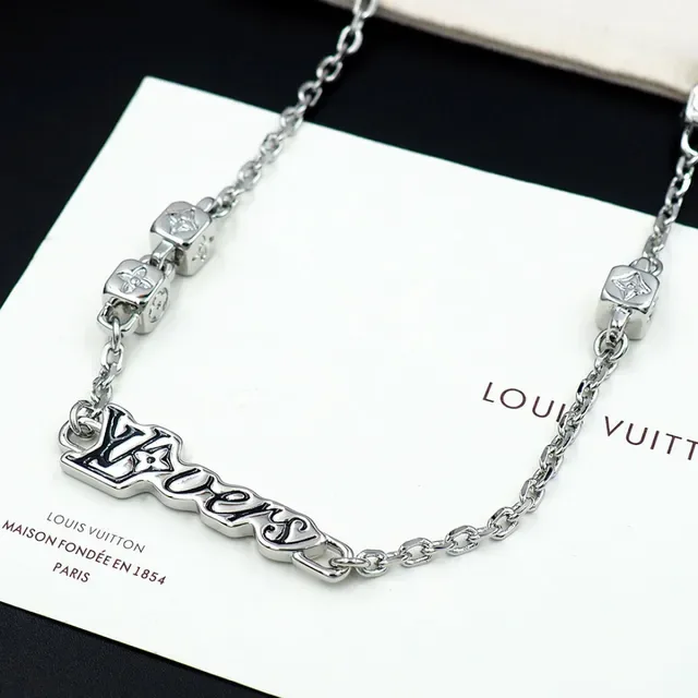 Louis Vuitton LOVERS Monogram Pendant Silver Chain Necklace 2