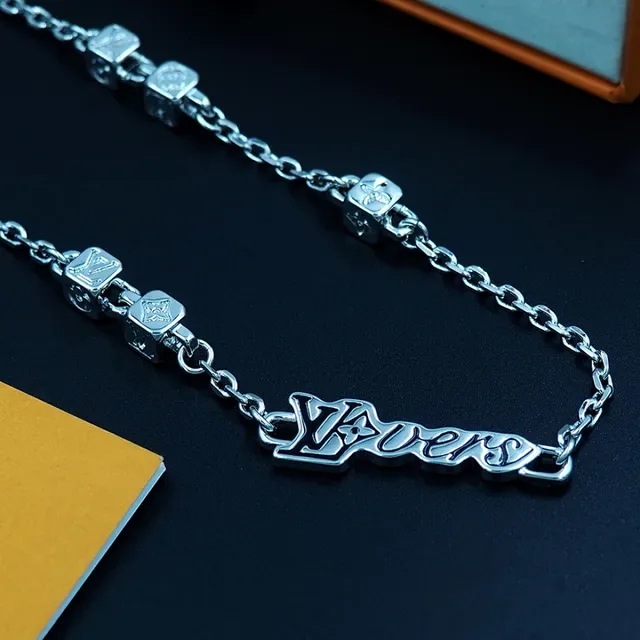 Louis Vuitton LOVERS Monogram Pendant Silver Chain Necklace 3