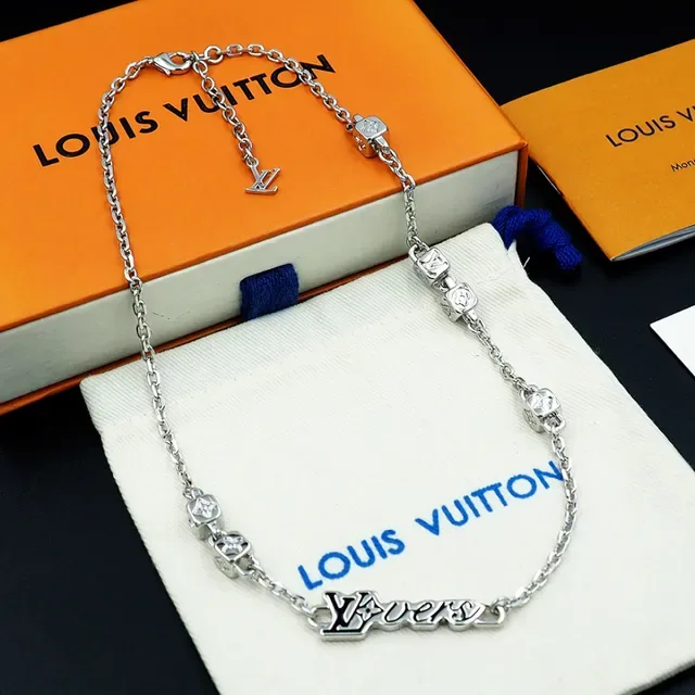 Louis Vuitton LOVERS Monogram Pendant Silver Chain Necklace 7