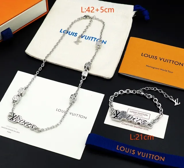 Louis Vuitton LOVERS Monogram Pendant Silver Chain Necklace 8