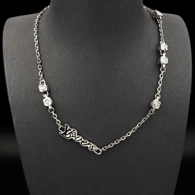 Louis Vuitton LOVERS Monogram Pendant Silver Chain Necklace 11