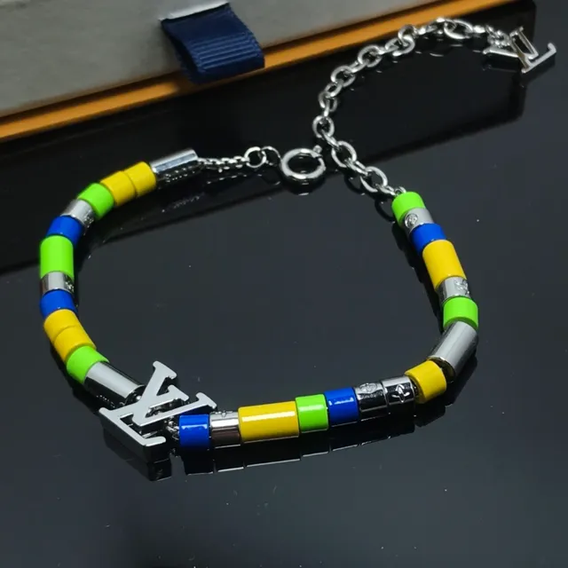 Louis Vuitton LV Beads Multicolor Cylindrical Silver-Tone Monogram Charms Bracelet 2