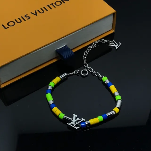 Louis Vuitton LV Beads Multicolor Cylindrical Silver-Tone Monogram Charms Bracelet 3