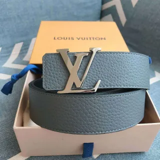 Louis Vuitton LV Belt Light Gray Pebbled Leather Belt