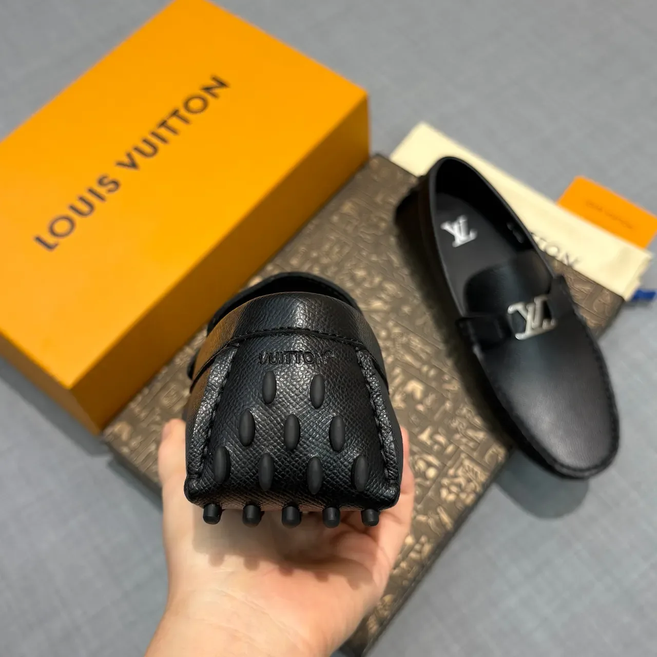 Louis Vuitton LV Buckle Loafer Black Textured Leather Loafers 4