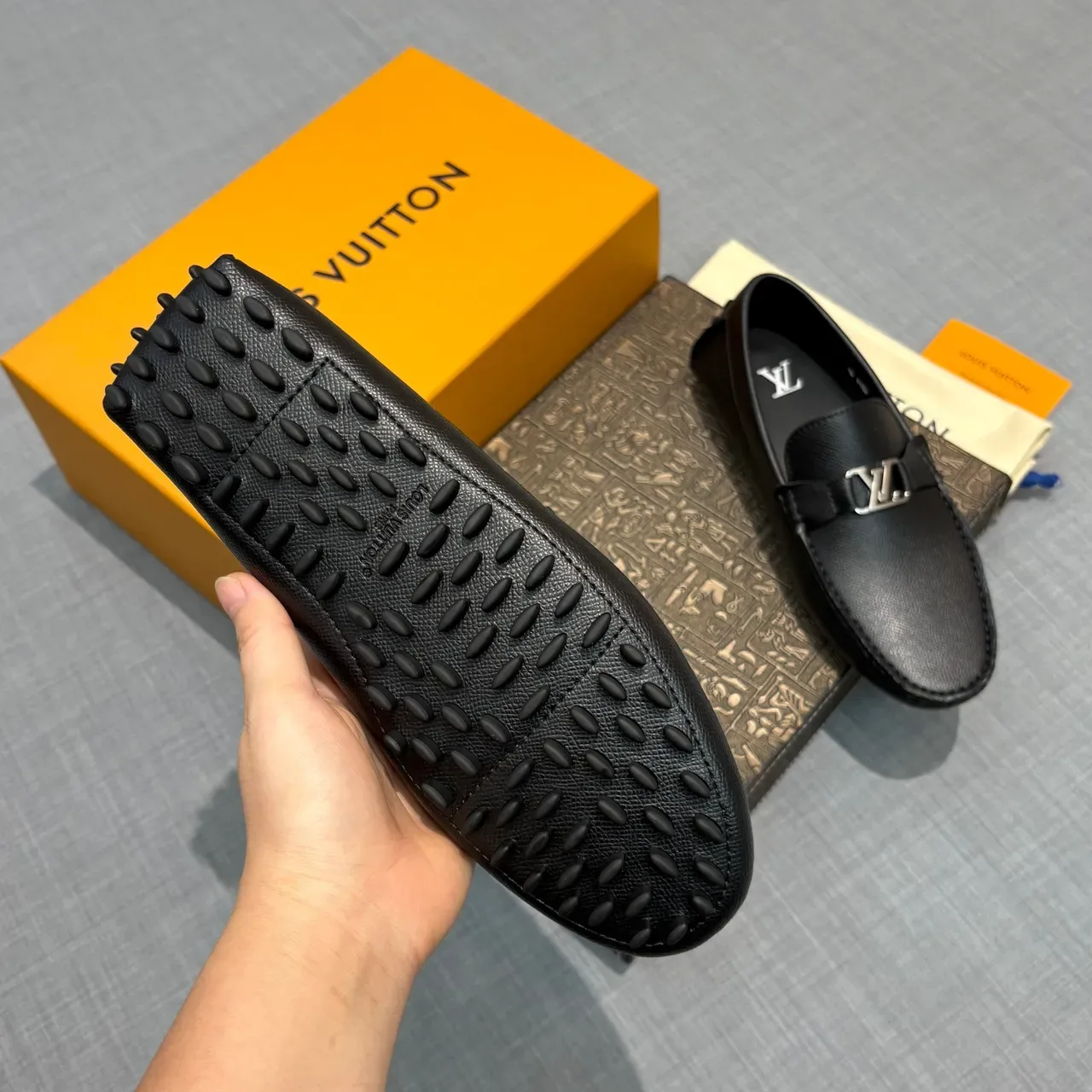 Louis Vuitton LV Buckle Loafer Black Textured Leather Loafers 5