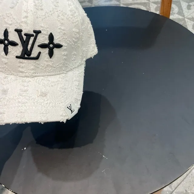 Louis Vuitton LV Flower Distressed White Baseball Cap 5